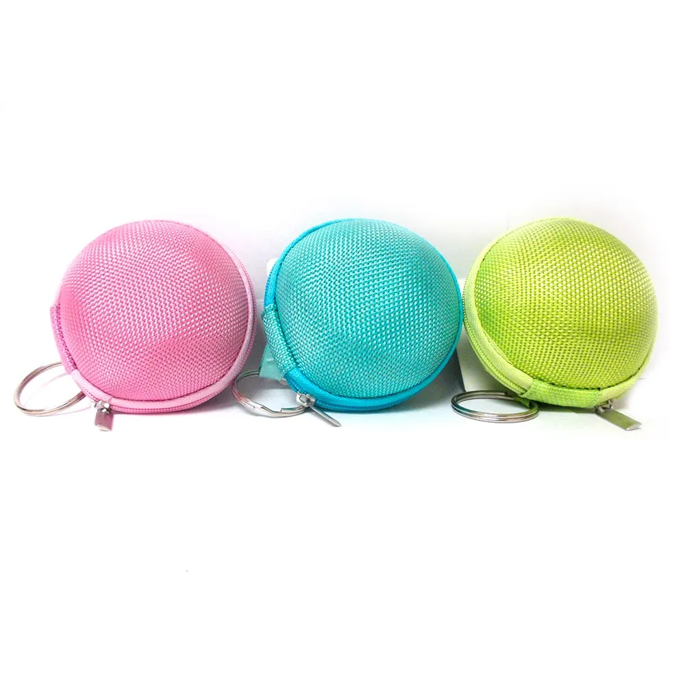 1 Pc Round Zipper Pouch Key Ring Chain Case Mini Purse Coin Change Wallet Bag