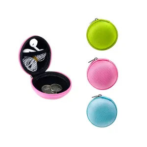 1 Pc Round Zipper Pouch Key Ring Chain Case Mini Purse Coin Change Wallet Bag