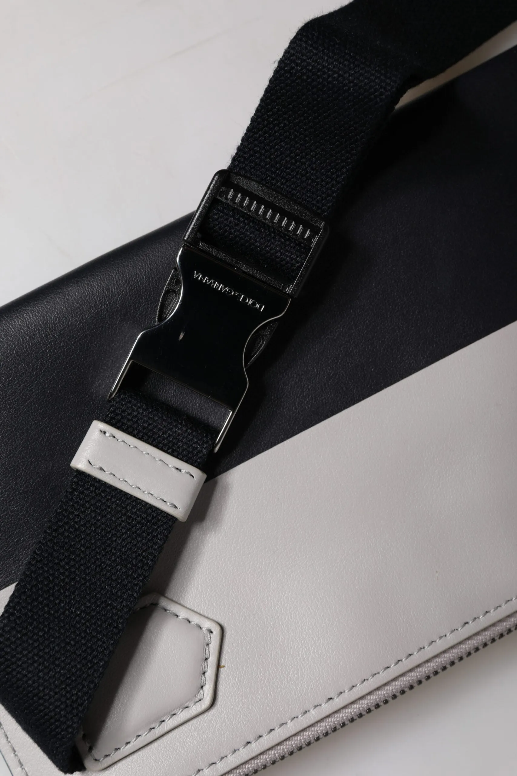 Black White Leather Logo Embossed Crossbody Bag