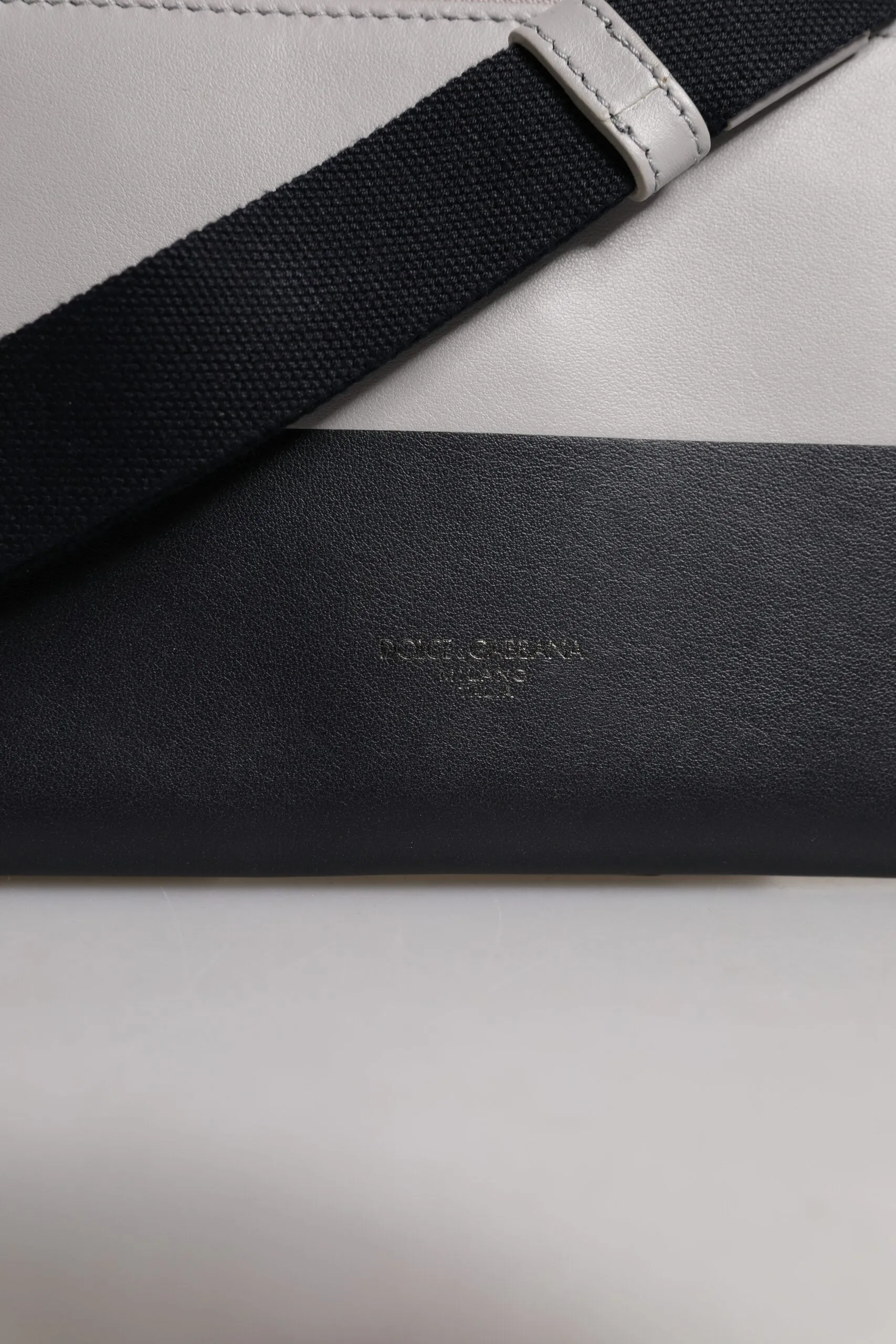 Black White Leather Logo Embossed Crossbody Bag