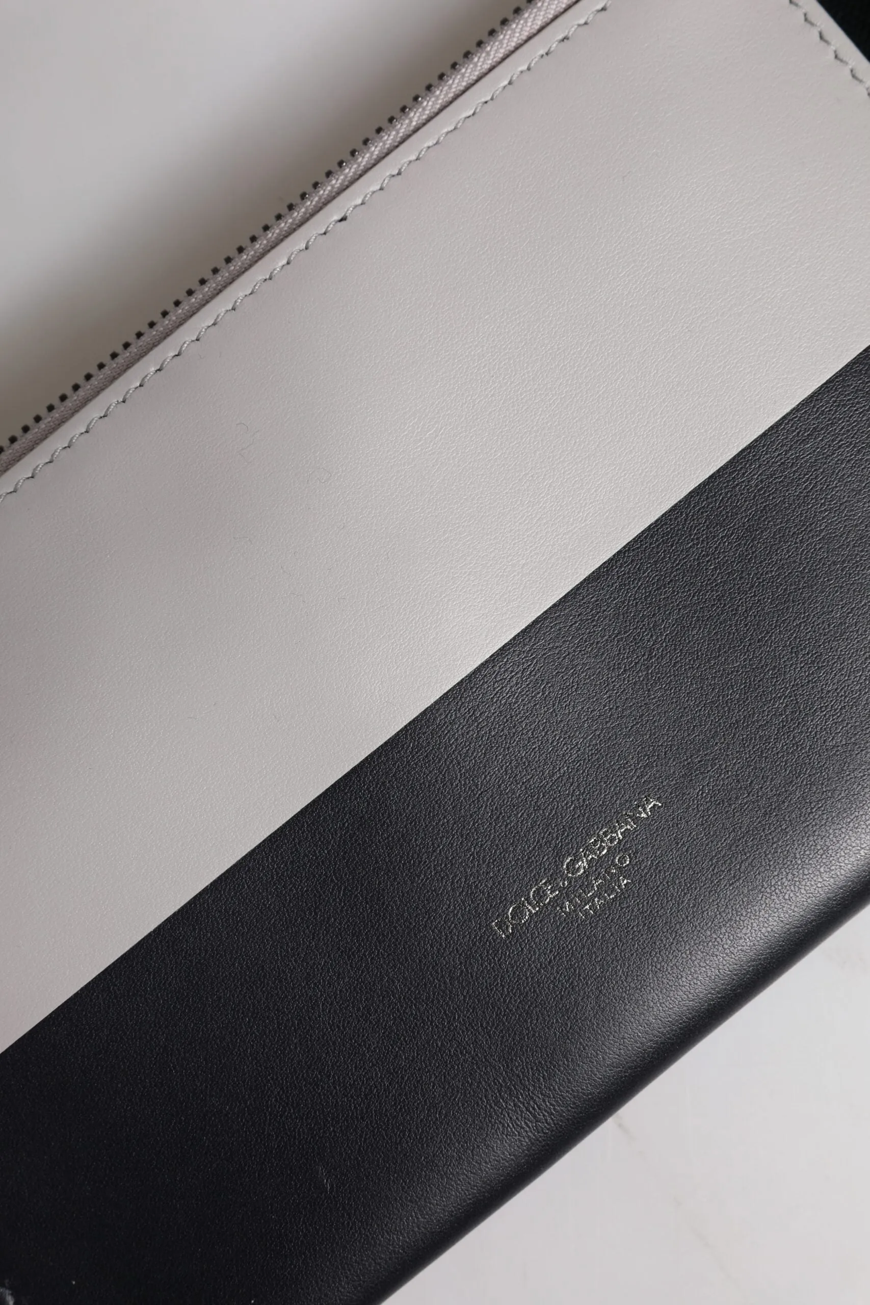 Black White Leather Logo Embossed Crossbody Bag