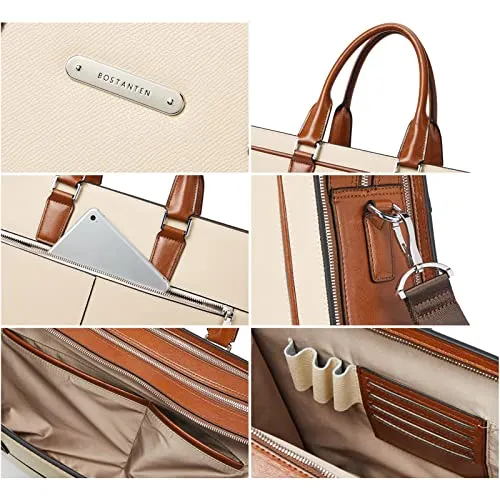BOSTANTEN Women Genuine Leather Briefcase Tote Business Vintage Handbag 15.6" Laptop Shoulder Bag
