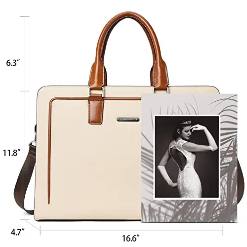 BOSTANTEN Women Genuine Leather Briefcase Tote Business Vintage Handbag 15.6" Laptop Shoulder Bag