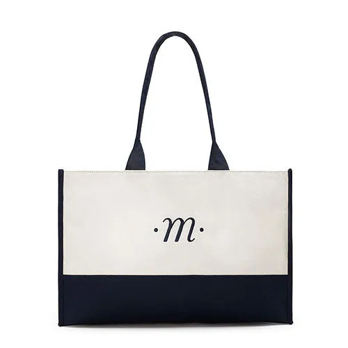 Classic Script Initial Tote - Navy Letter "P"