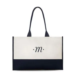 Classic Script Initial Tote - Navy Letter "P"