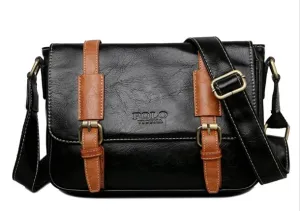 Color Accent Belt Vintage Leather Shoulder Bag