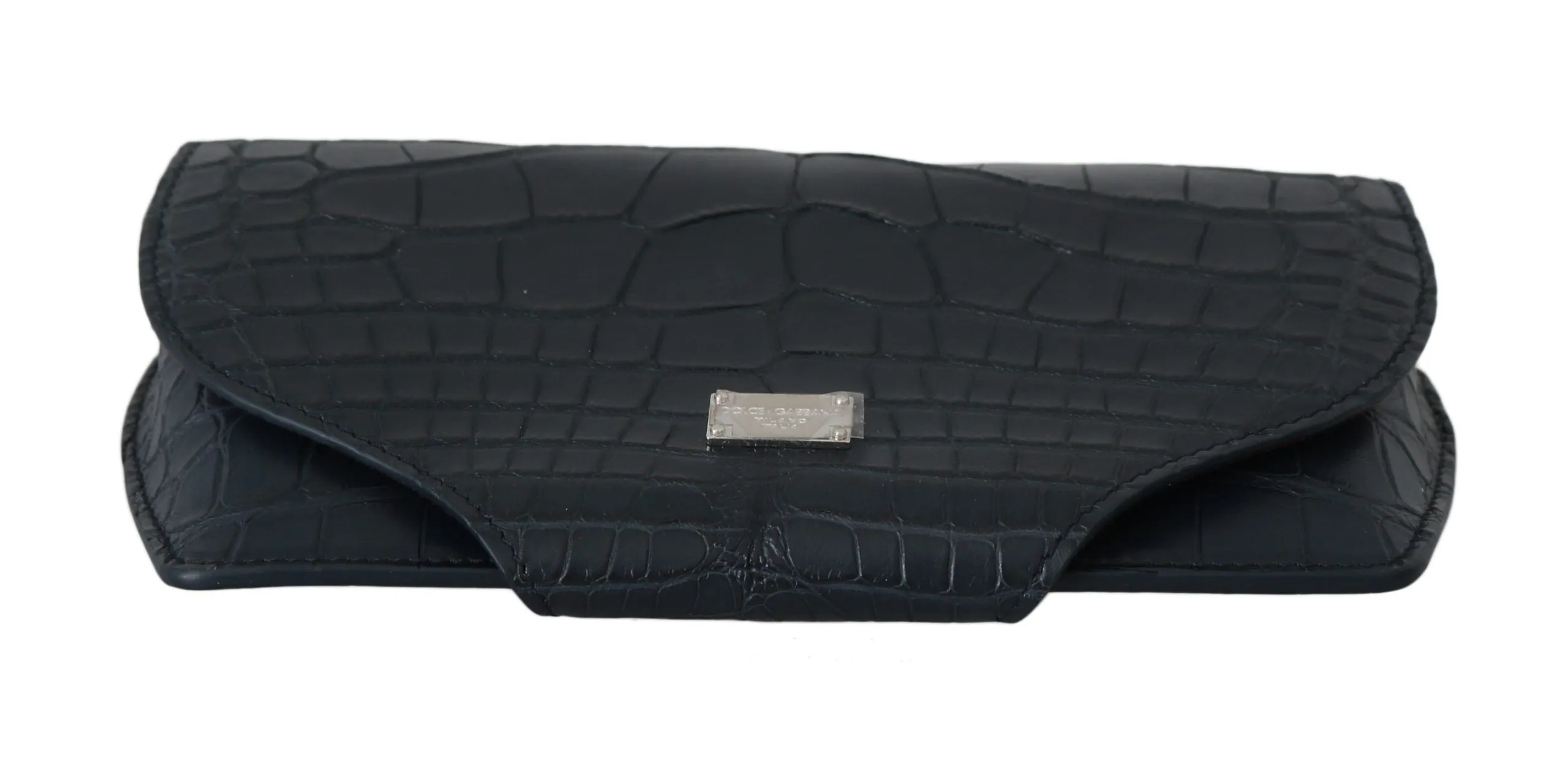 Elegant Blue Crocodile Leather Eyewear Pouch