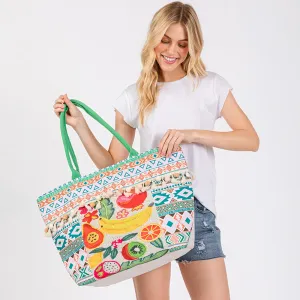 iLLASPARKZ Fruit Boho Print Pom Pom Fringe Tote Bag