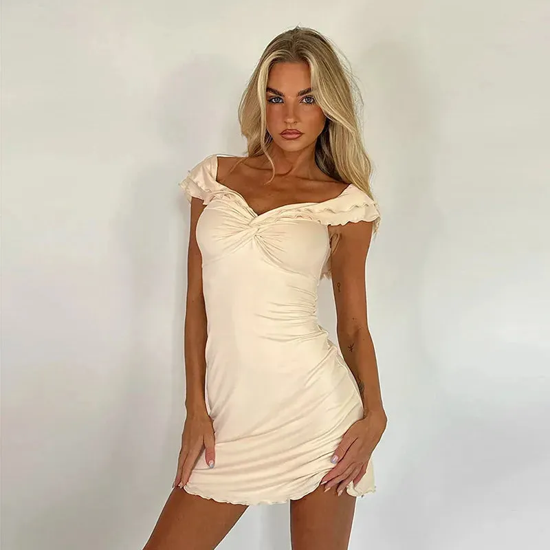Ruffles Slim Bodycon Spring Summer Strapless Backless Nightclub Party Mini Dress