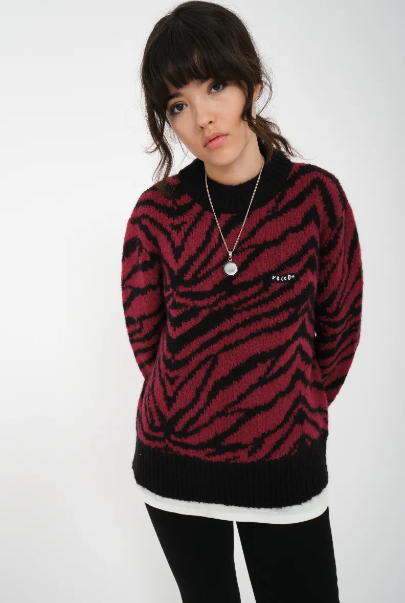 Womens Zebra Sweater Wine