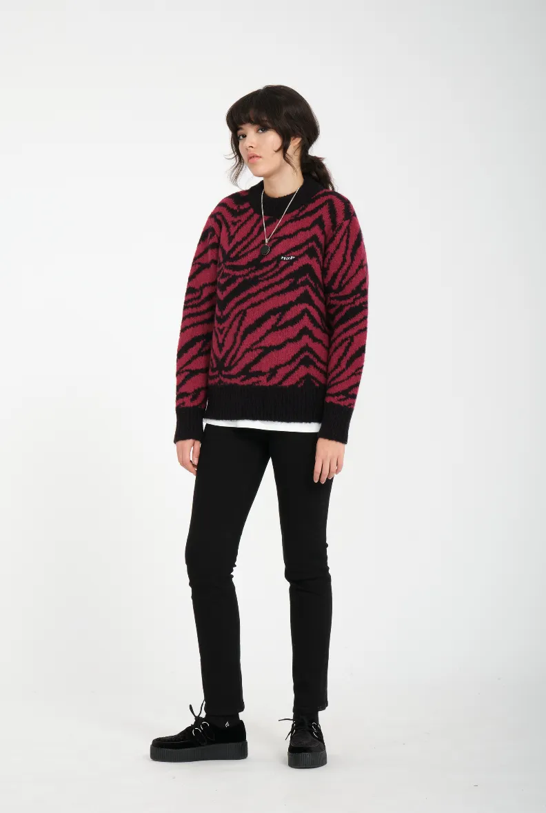 Womens Zebra Sweater Wine
