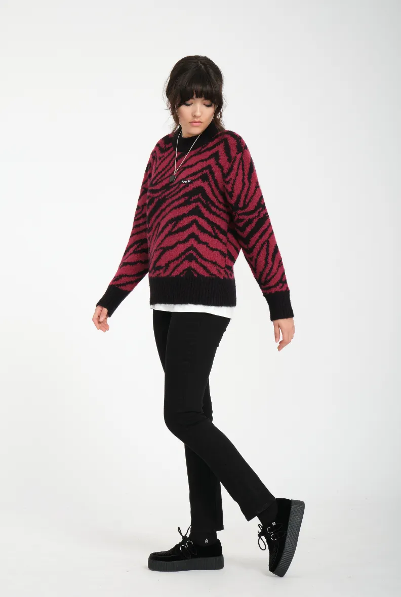 Womens Zebra Sweater Wine