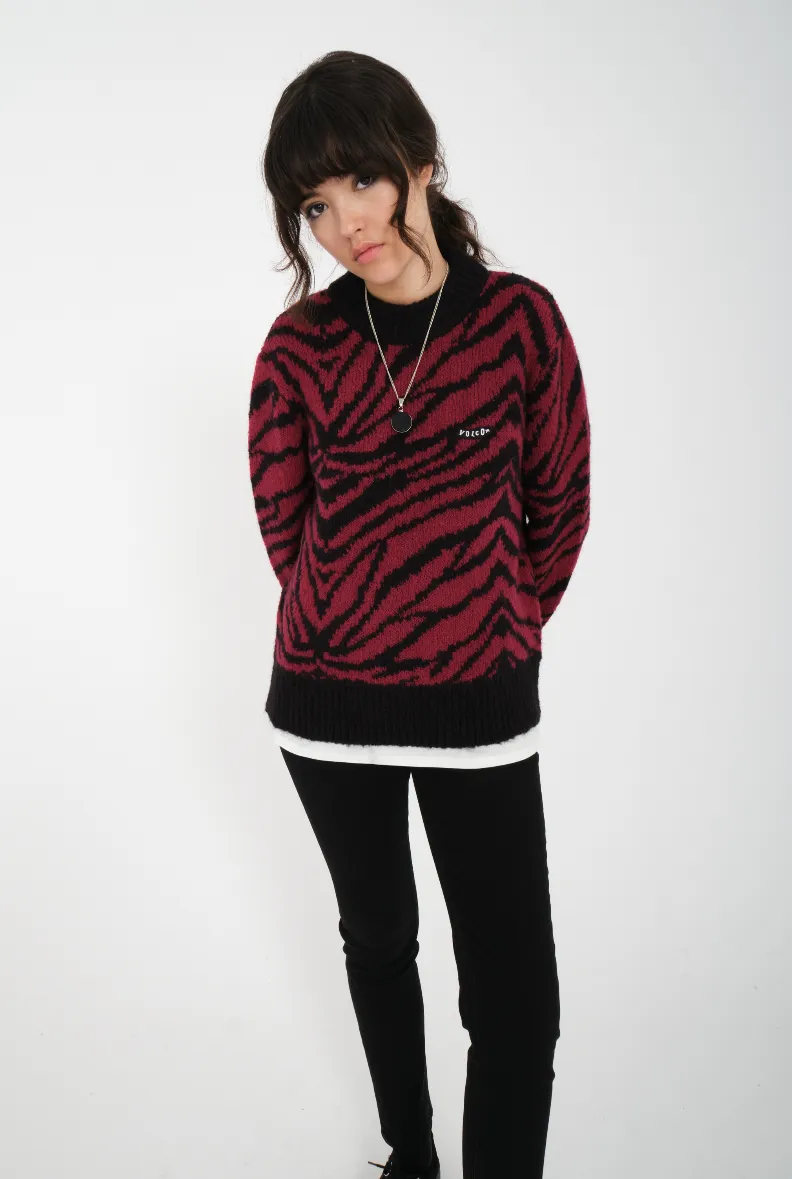 Womens Zebra Sweater Wine